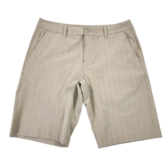 Hang Ten Shorts Mens 34 Tan Check California Chino Hybrid Skate Surf Stretch - Picture 1 of 11